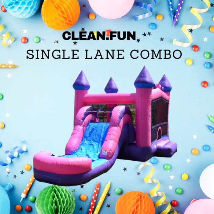 Pink & Purple Single Lane Slide & Bounce Combo rental