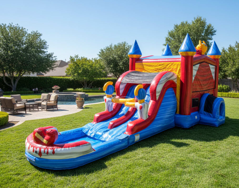 A XL Royalty Double Lane Slide & Bounce House Combo rental