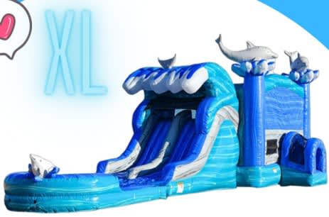 A XL Dolphin Double Lane WET OR DRY Slide & Bounce Combo rental