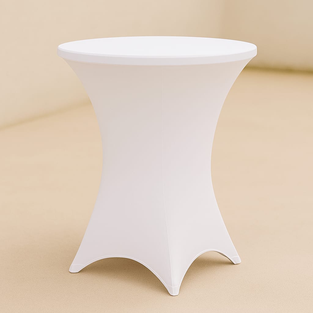 36" Cocktail WHITE Round Cocktail Spandex rental