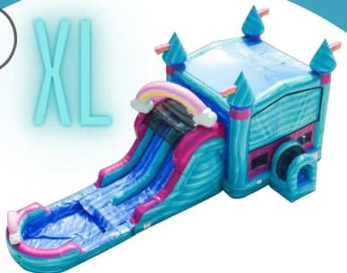 A XL Pastel Rainbow Double Lane WET OR DRY Slide & Bounce Combo rental