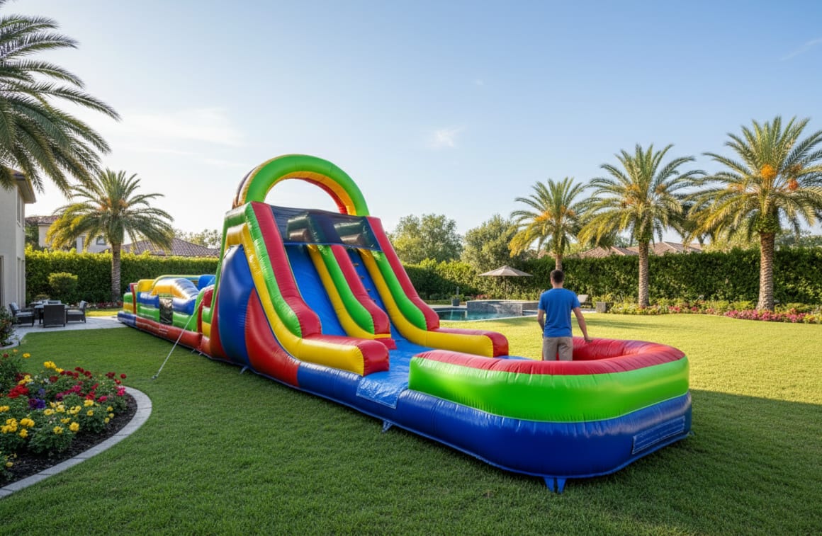 82' Double Lane Slide Rock Wall Obstacle Course WET OR DRY rental
