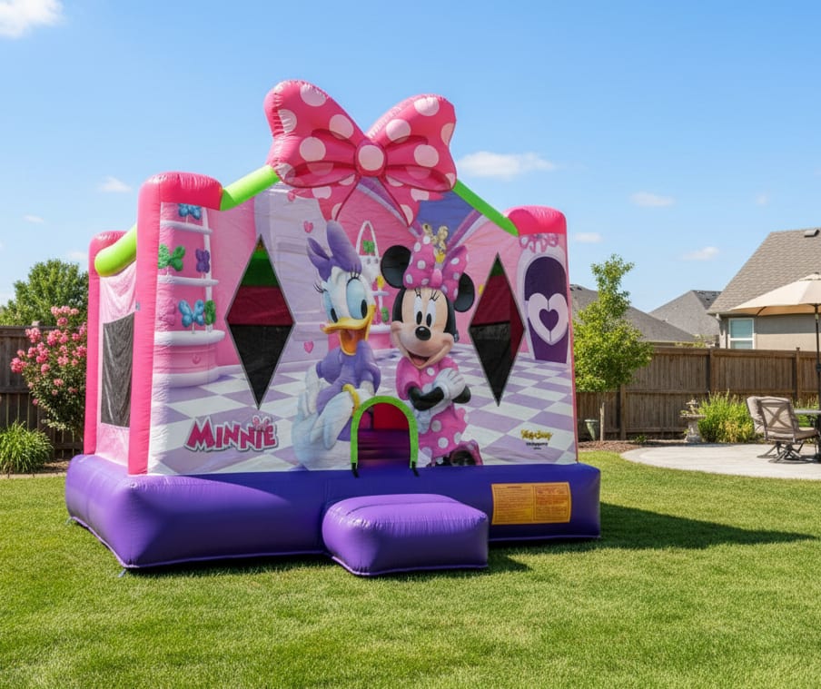 Pink Minnie Bounce House available to rent through Bouncehouse360
