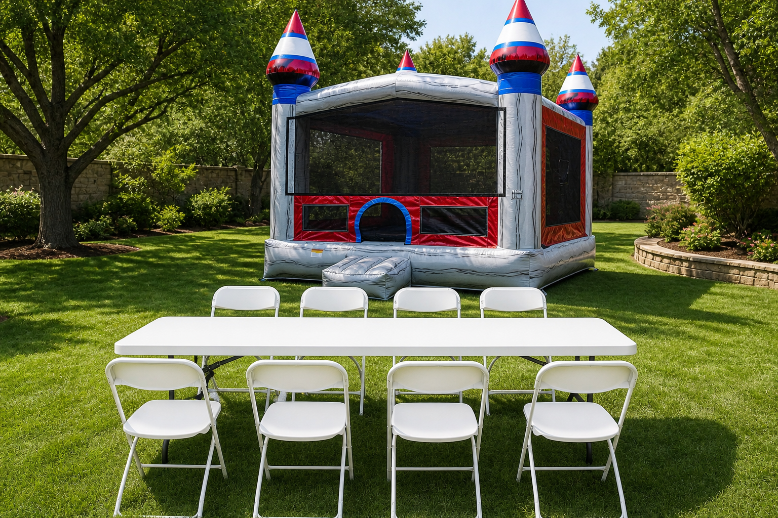 Titanium Jumbo 15' X 15' Bouncer + Table & 8 Chairs