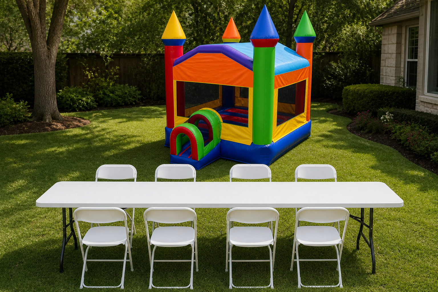 Multicolor Small 10' X 10' Castle + Table & 8 Chairs