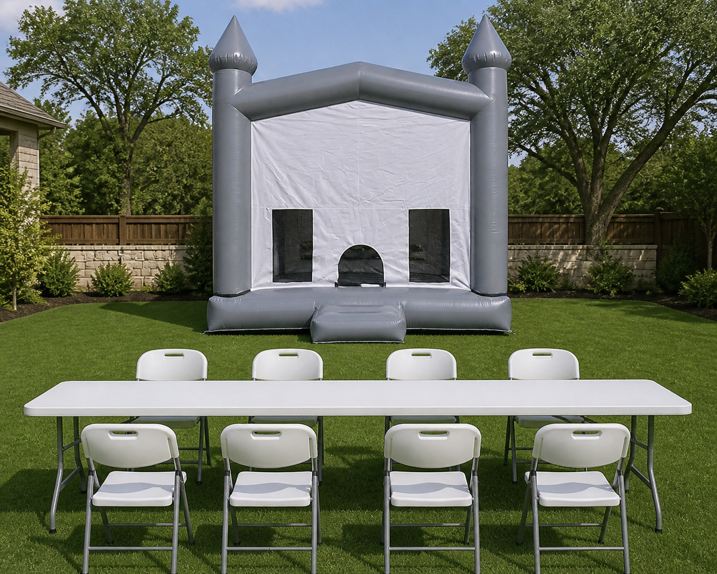 118 silver and white castle + Table & 8 Chairs