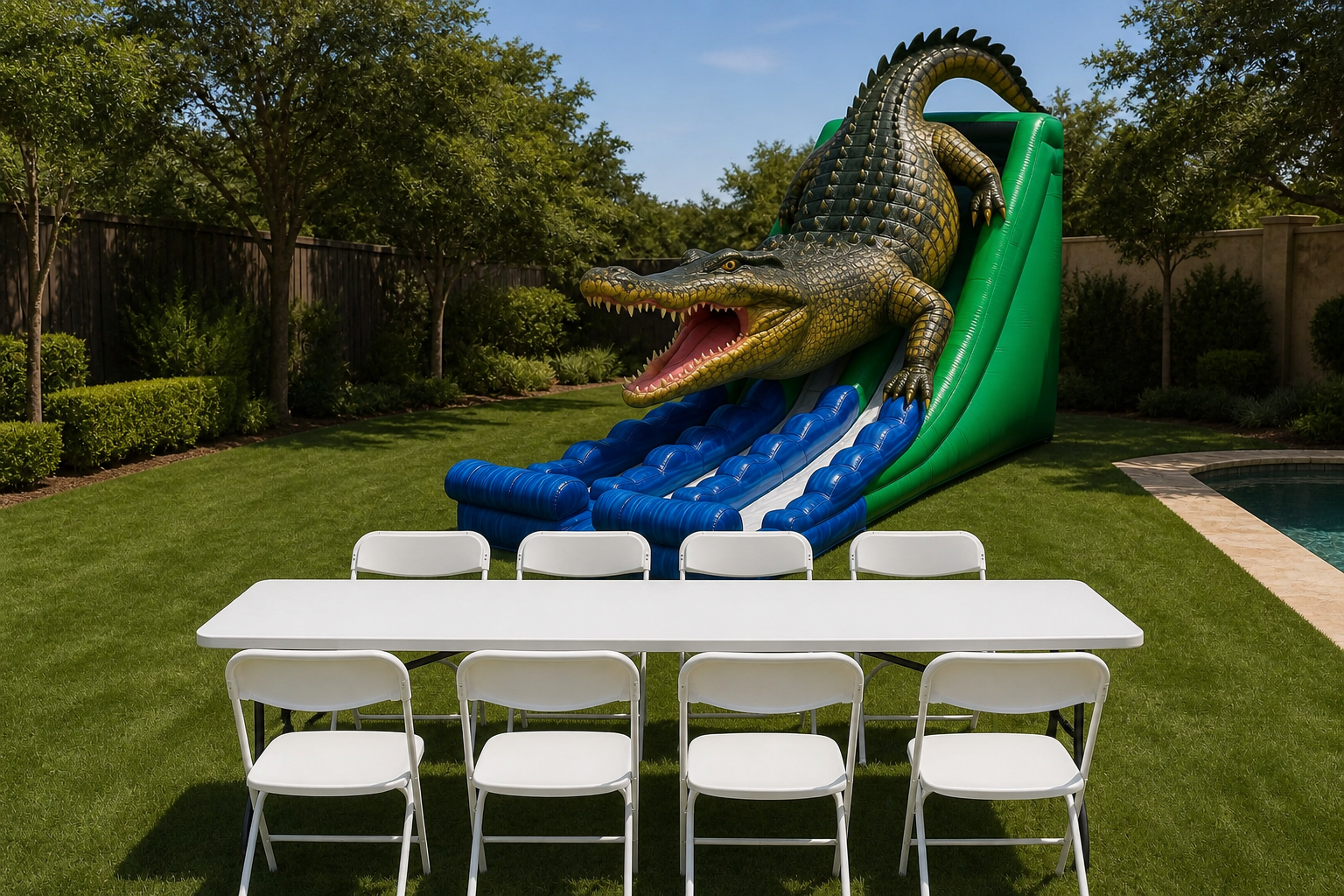 King Croc Dual Lane Slide + Table & 8 Chairs