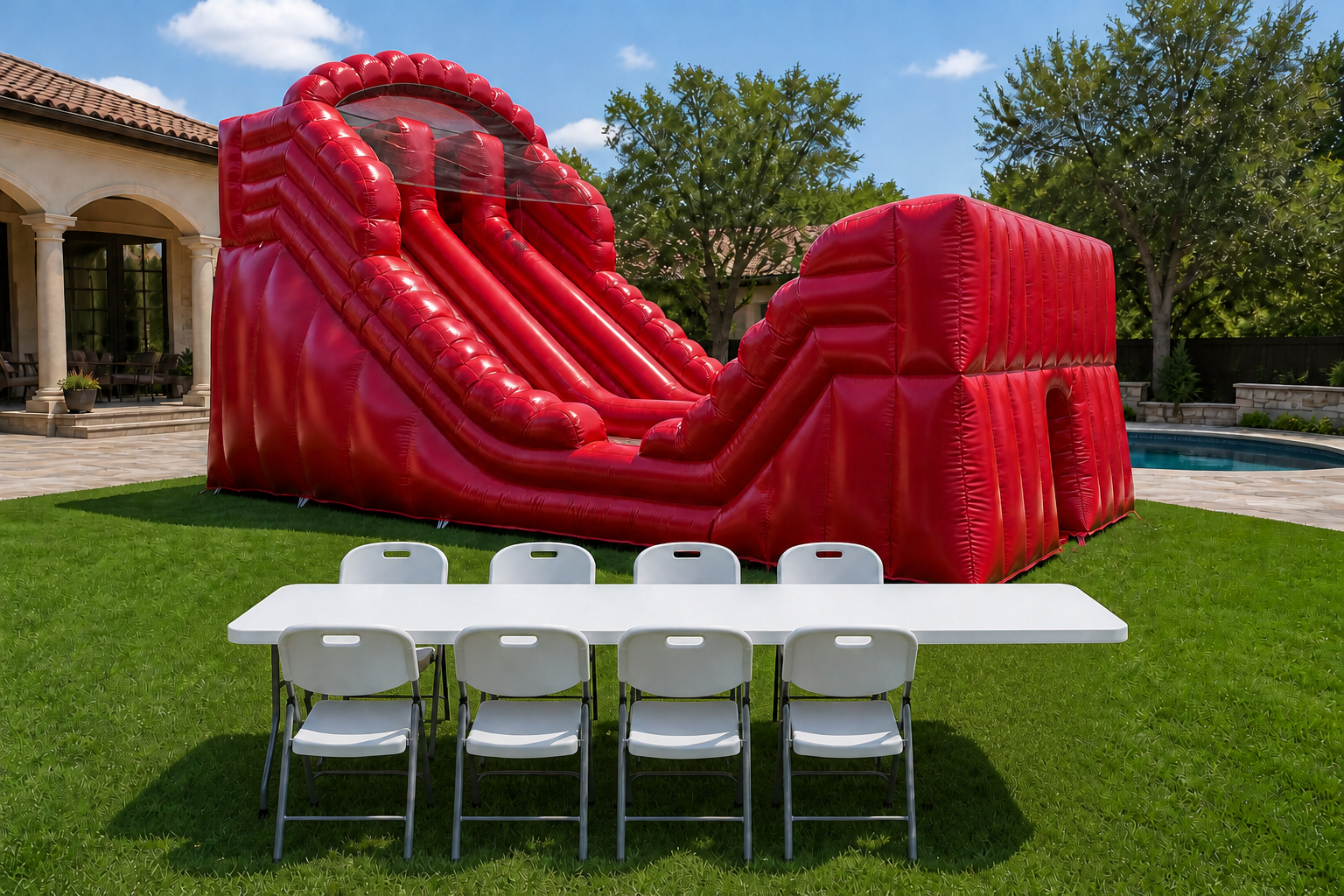 310 Red Raider Double slide Wet 36 x 15 x 18 + Table & 8 Chairs