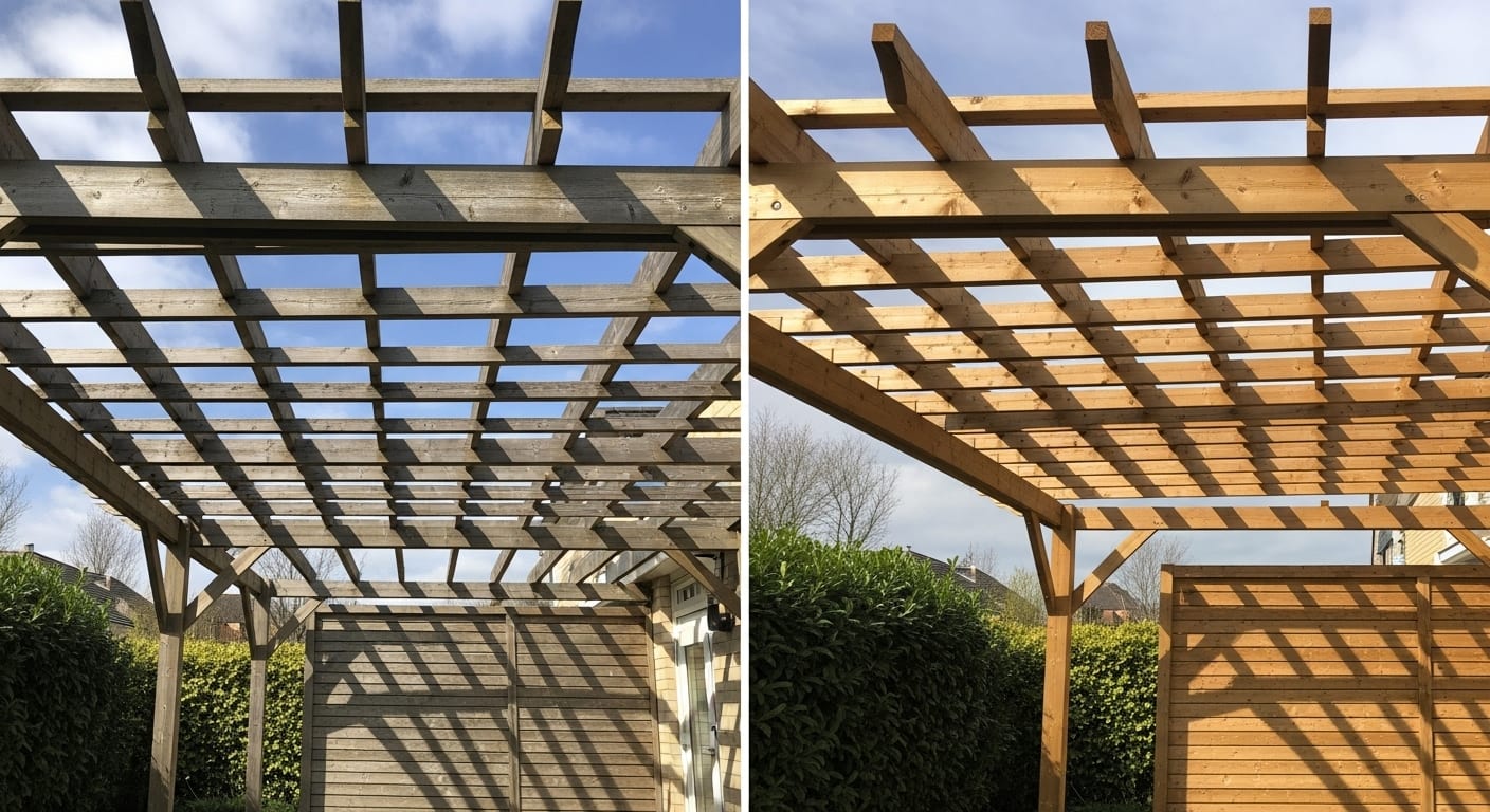 Comparaison avant/après entretien pergola en bois