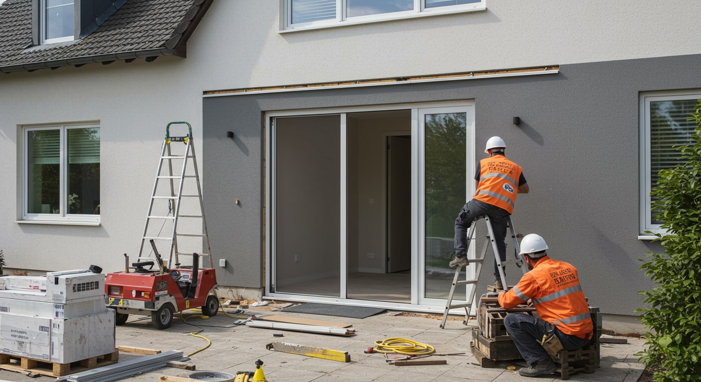 Chantier pour modification de la porte d'entrée