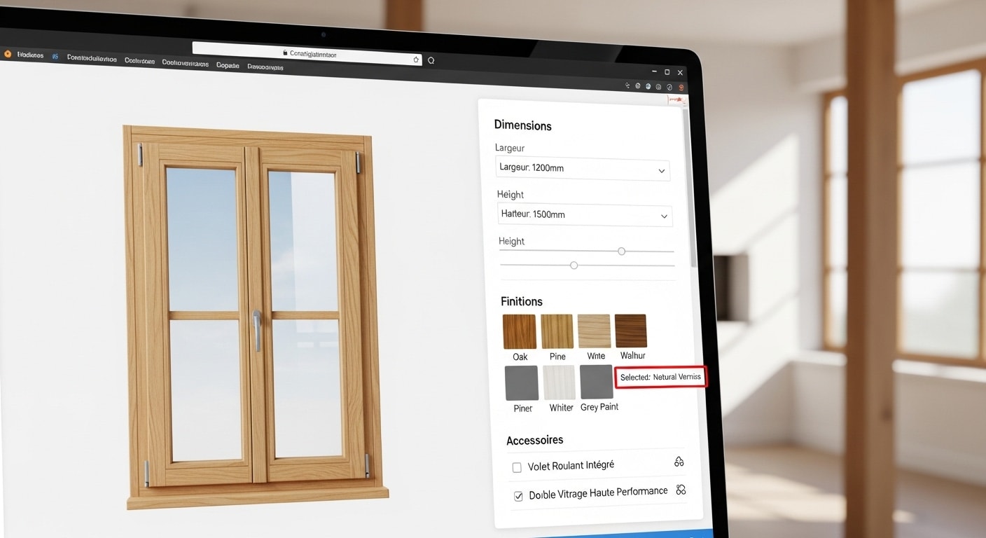 Interface de configurateur en ligne pour fenêtres bois sur mesure