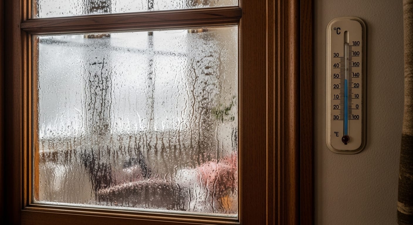 Fenêtre mal calfeutrée laissant passer l'air froid avec visualisation des déperditions thermiques