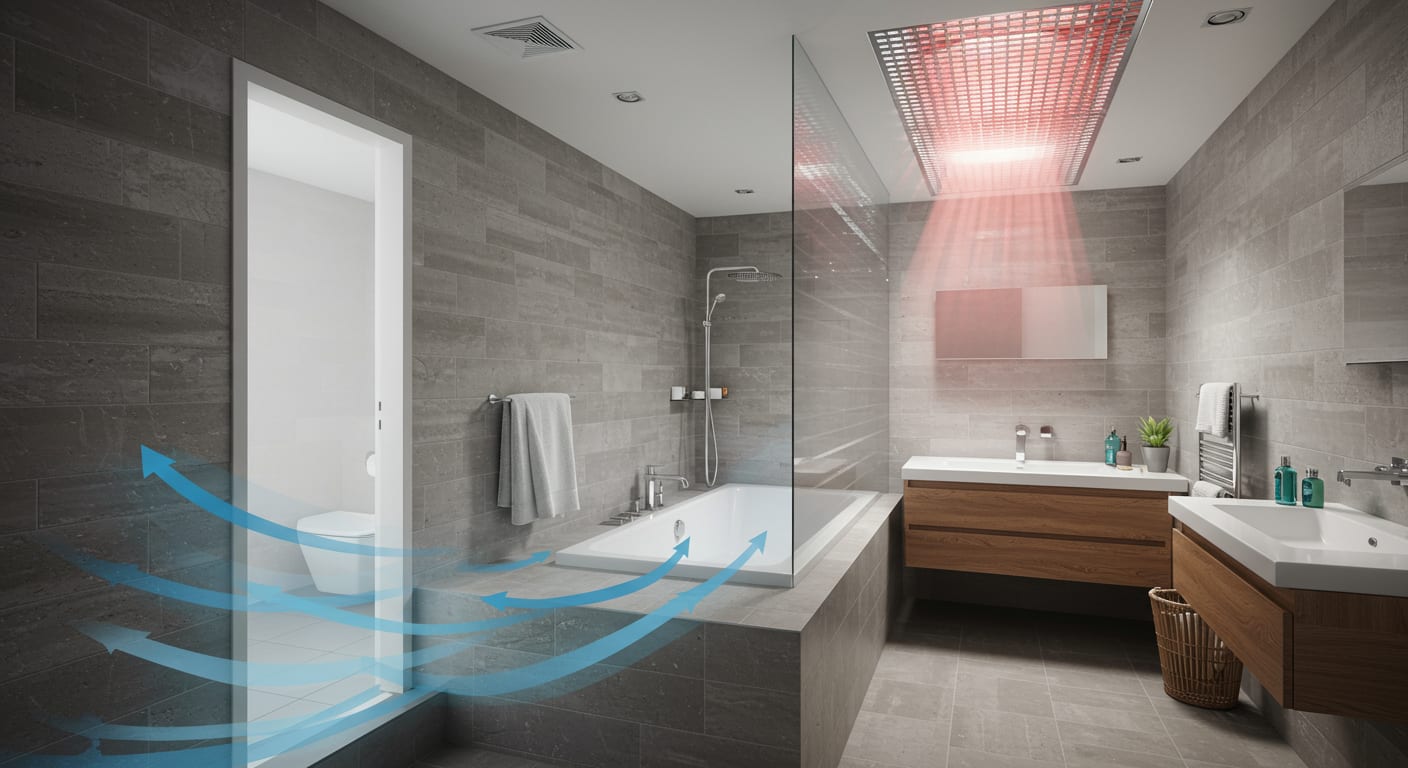 Schéma explicatif de la circulation d'air efficace dans une salle de bain
