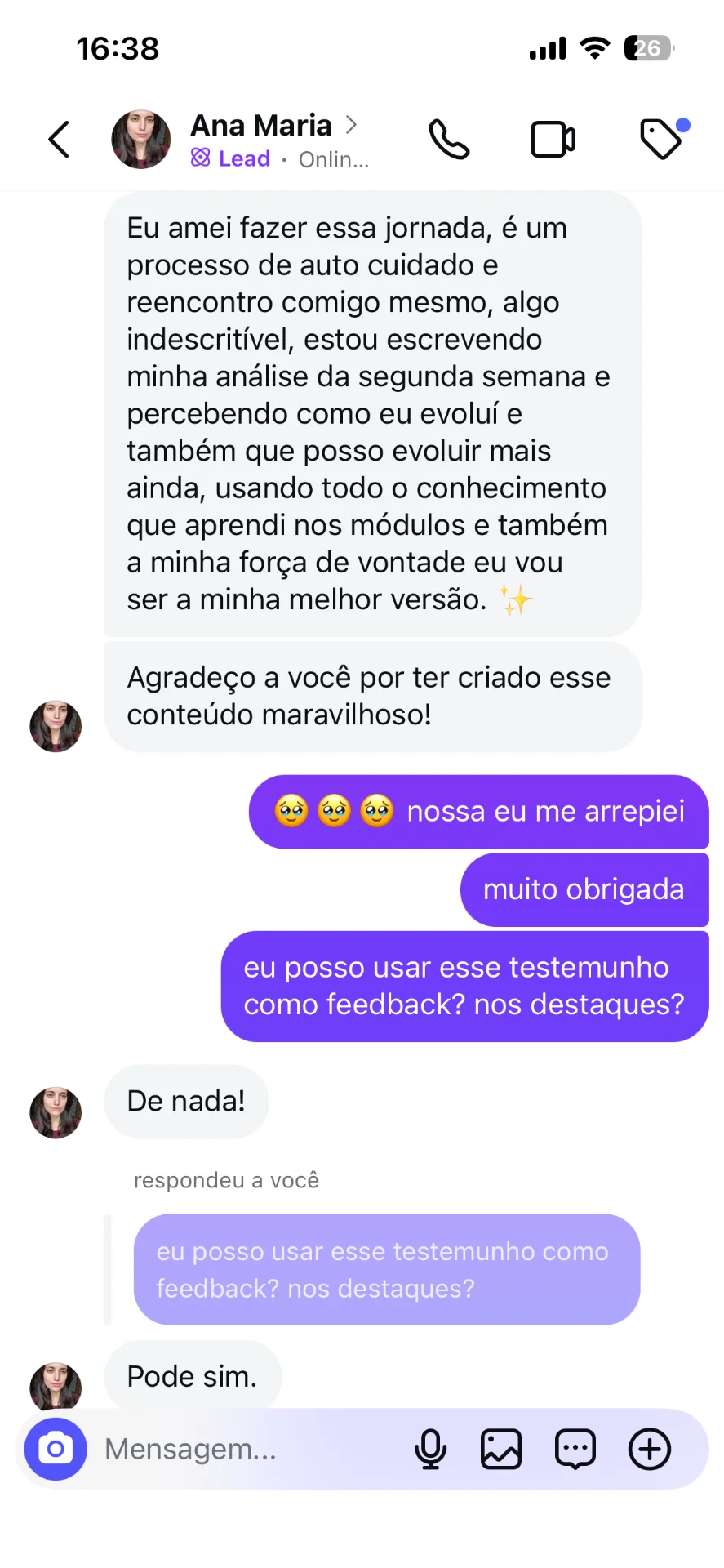 Depoimento de aluna 1