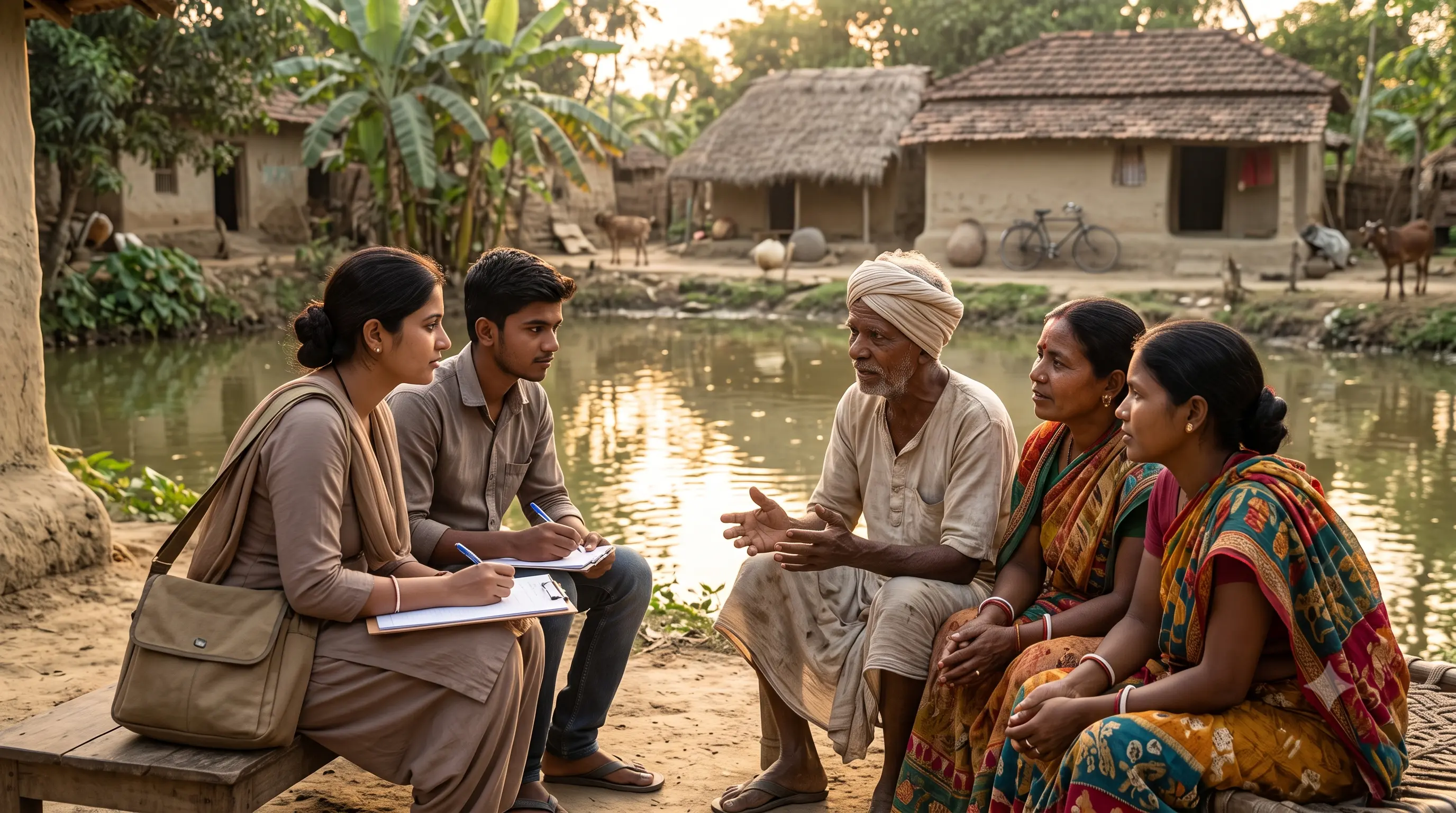 Villagers and volunteers discussing local priorities