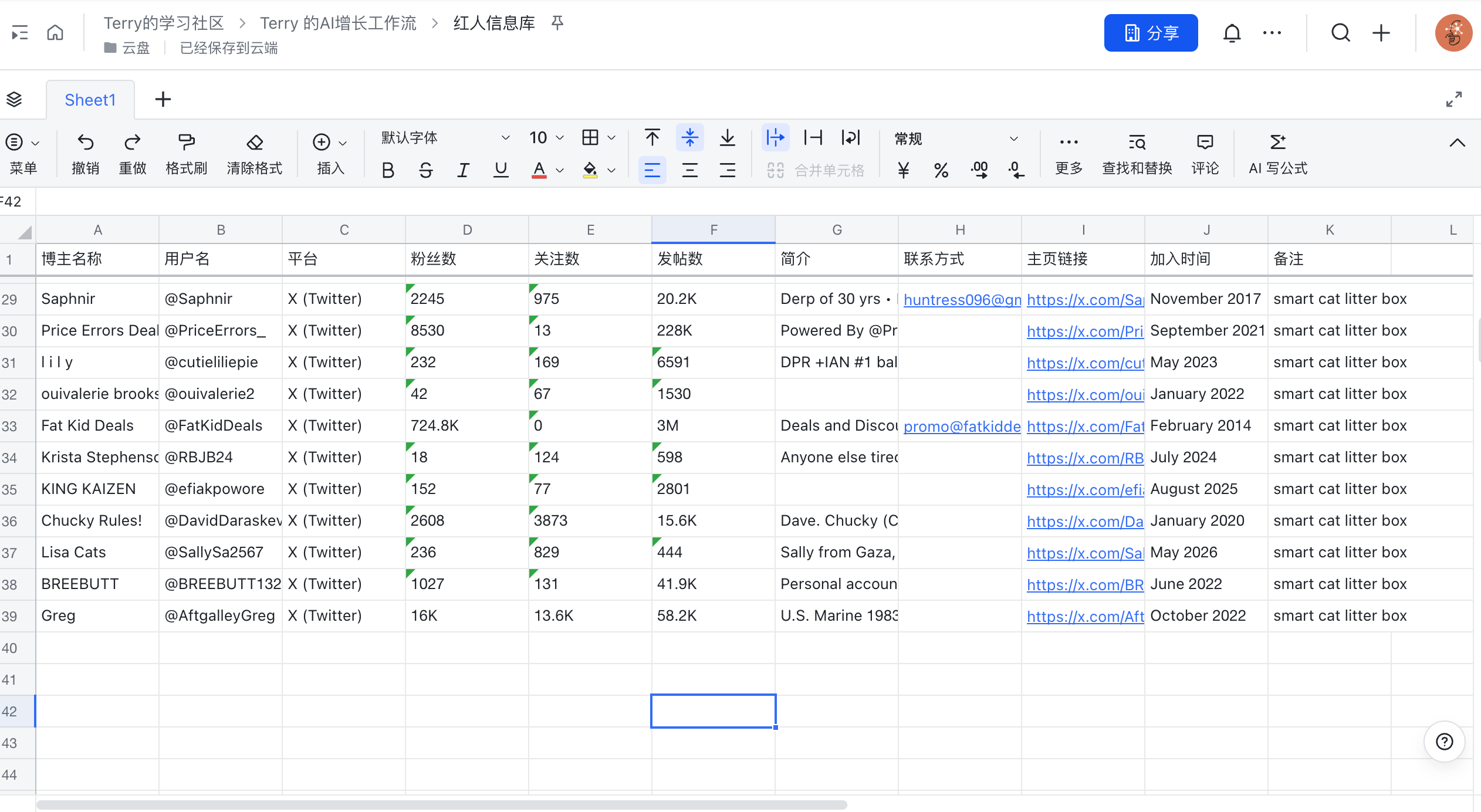 Twitter 红人信息库