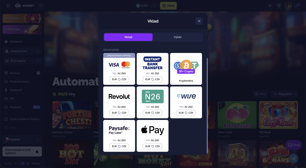 Goldbet casino vklad