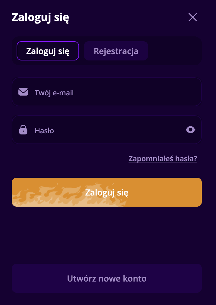 Formularz logowania Fastone Casino