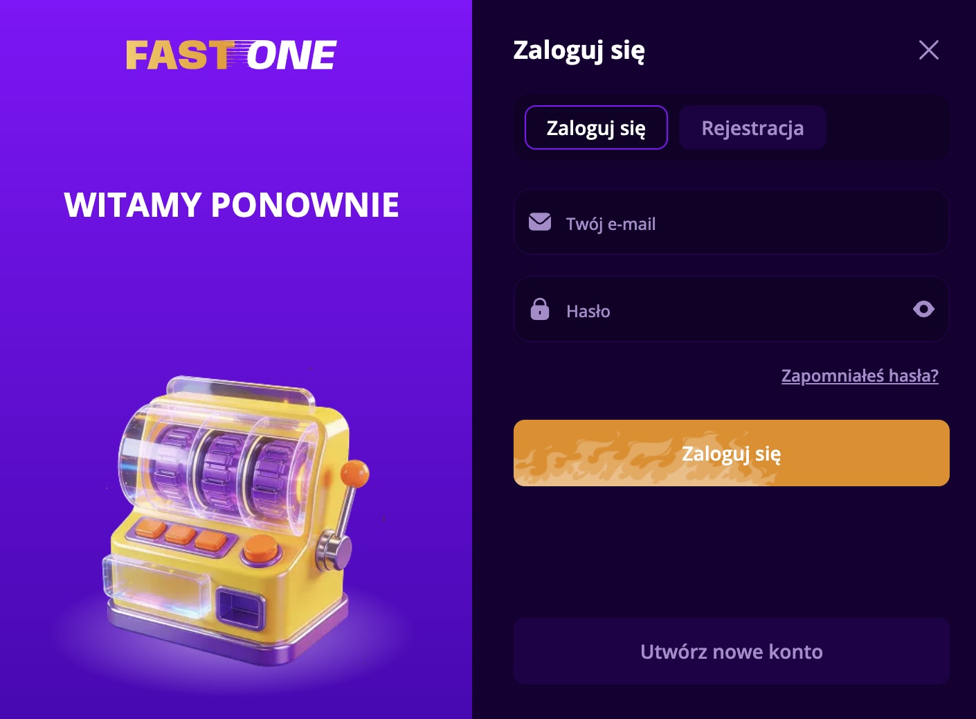 Fast One Casino zaloguj sei formularz