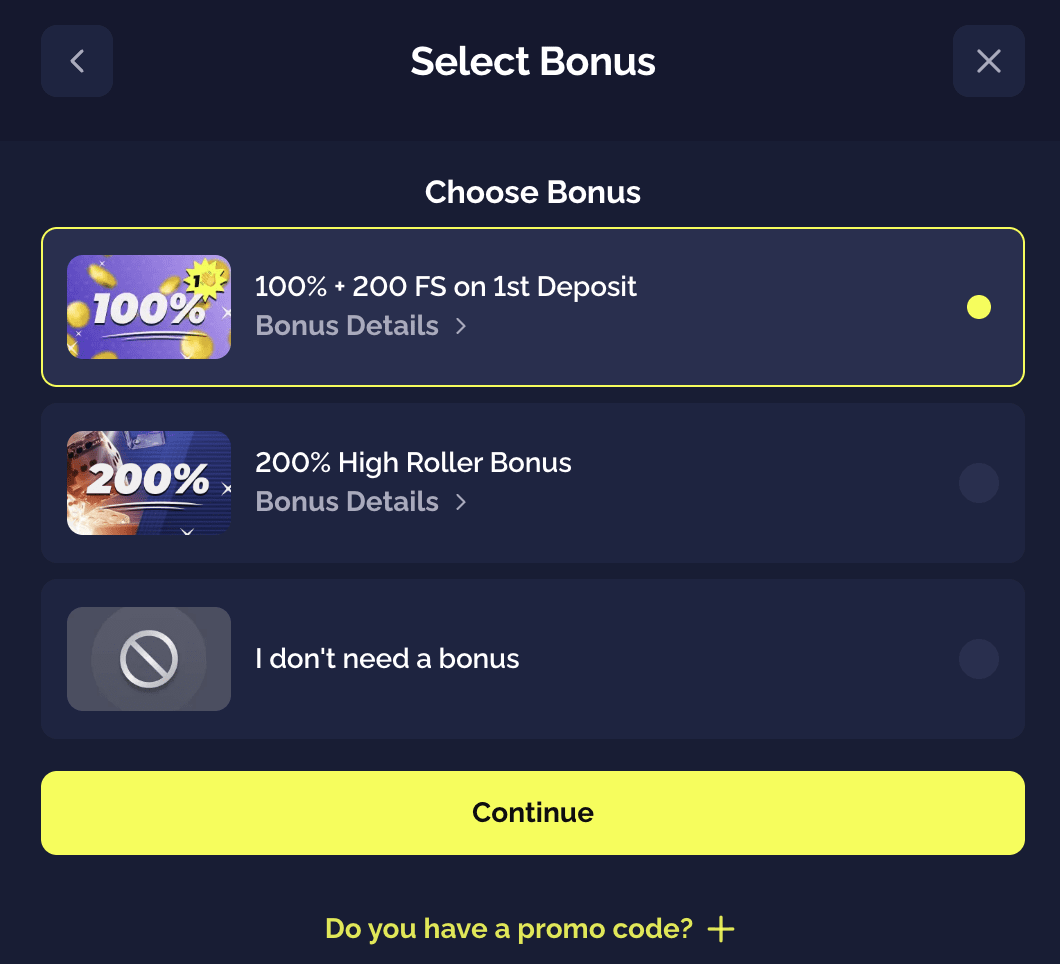 Deposit form Goldbet casino - step 2