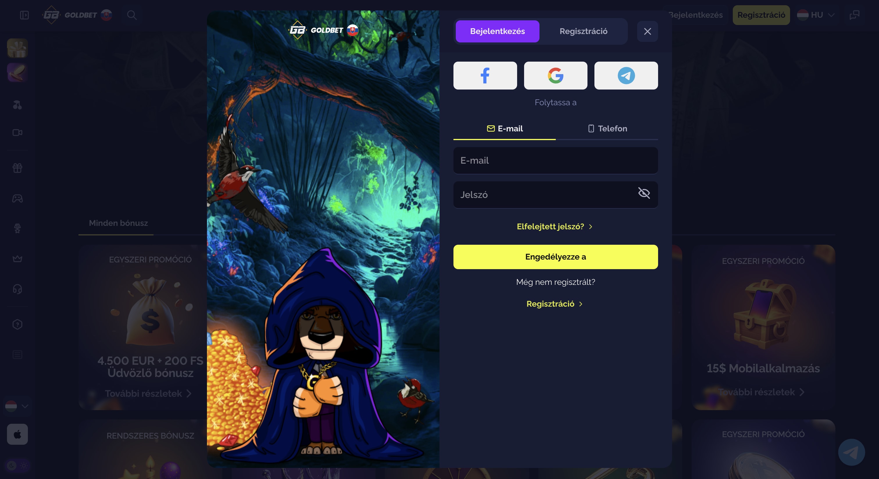 Bejelentkezési űrlap Goldbet Casino