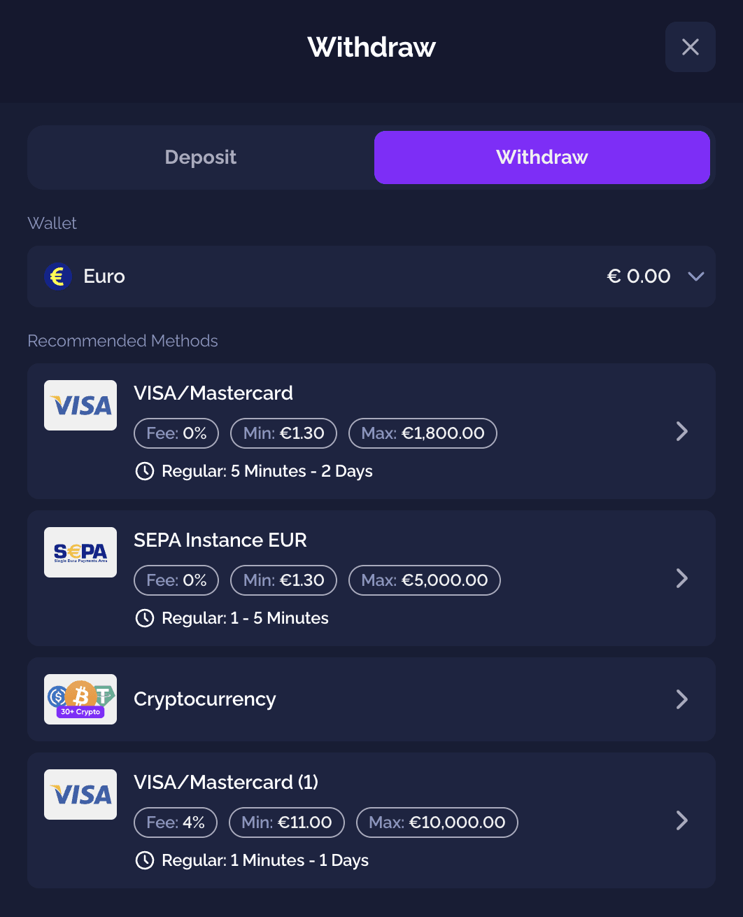 Withdrawal Process Goldbet casino - step 1