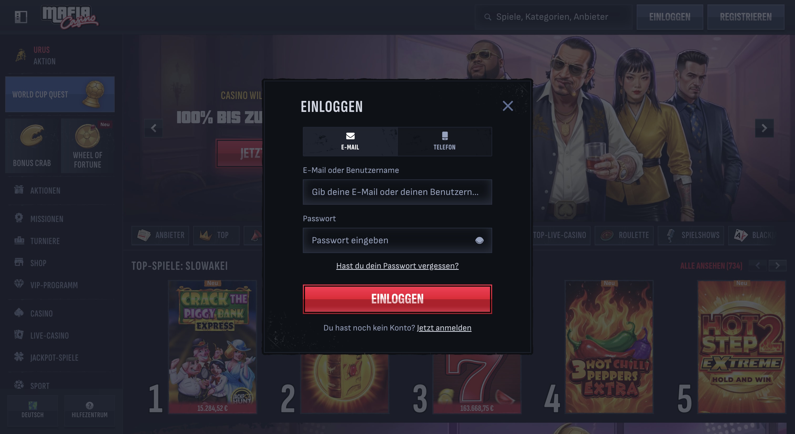 Mafia Casino Login