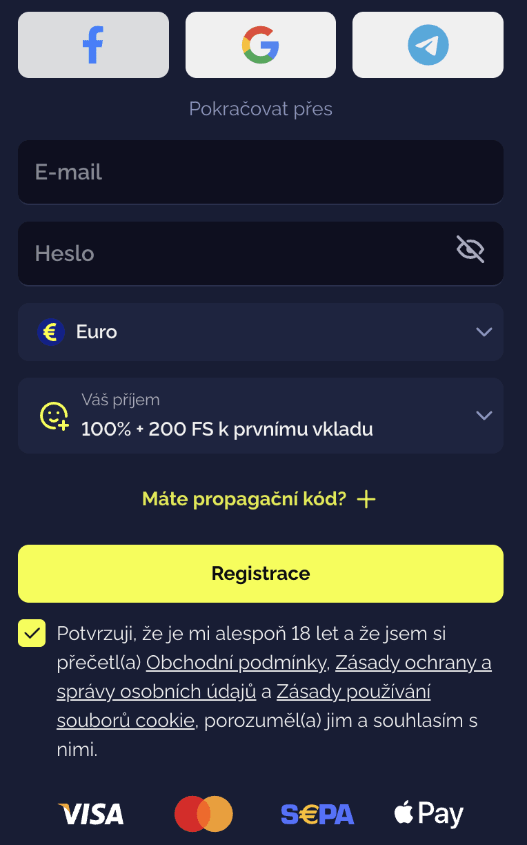 Goldbet Casino – registrační formulář