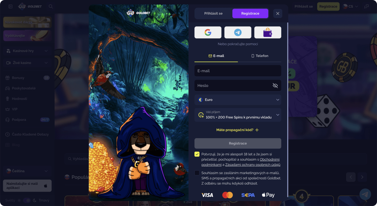 Goldbet casino Registrační formulář