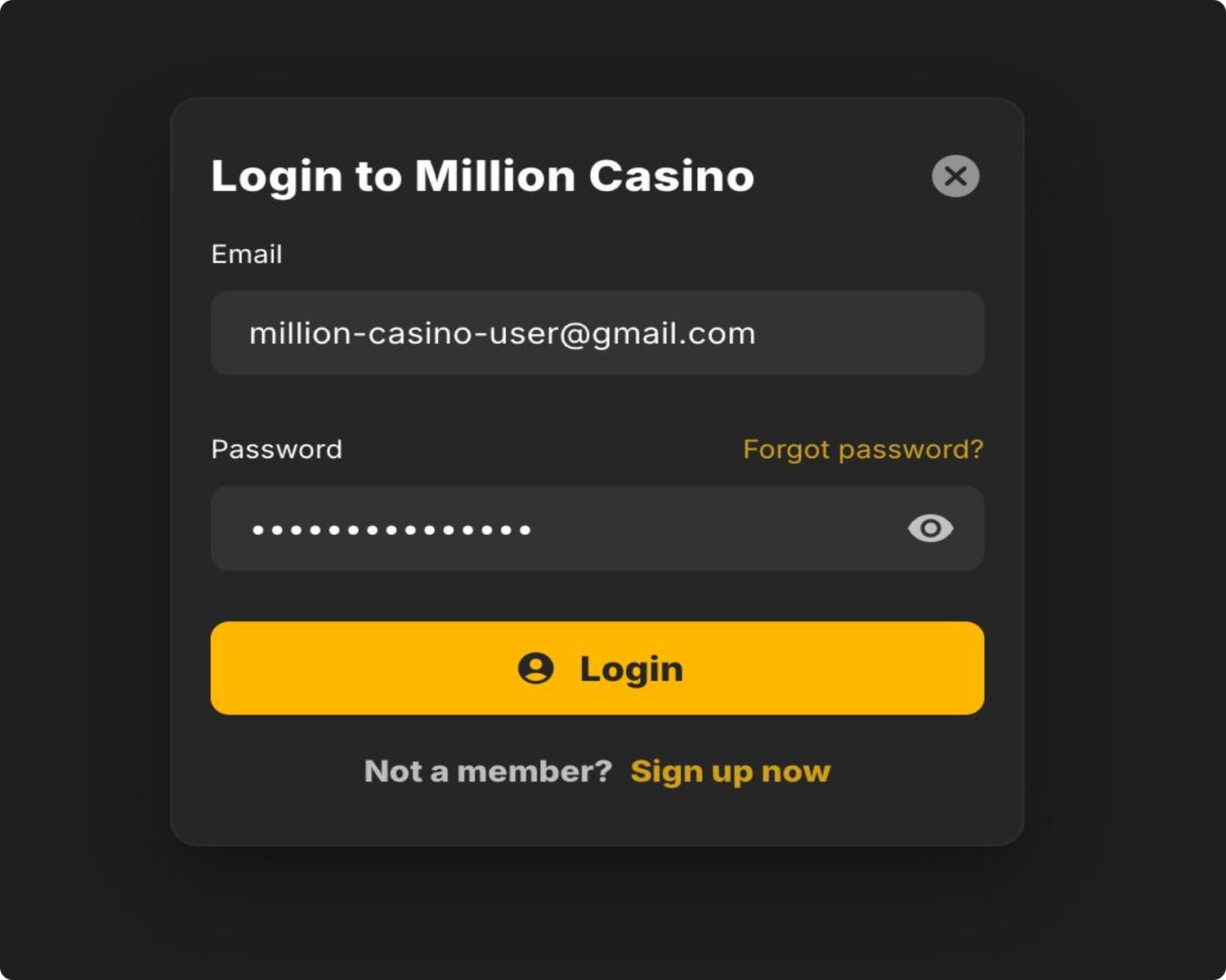 Login form Million casino
