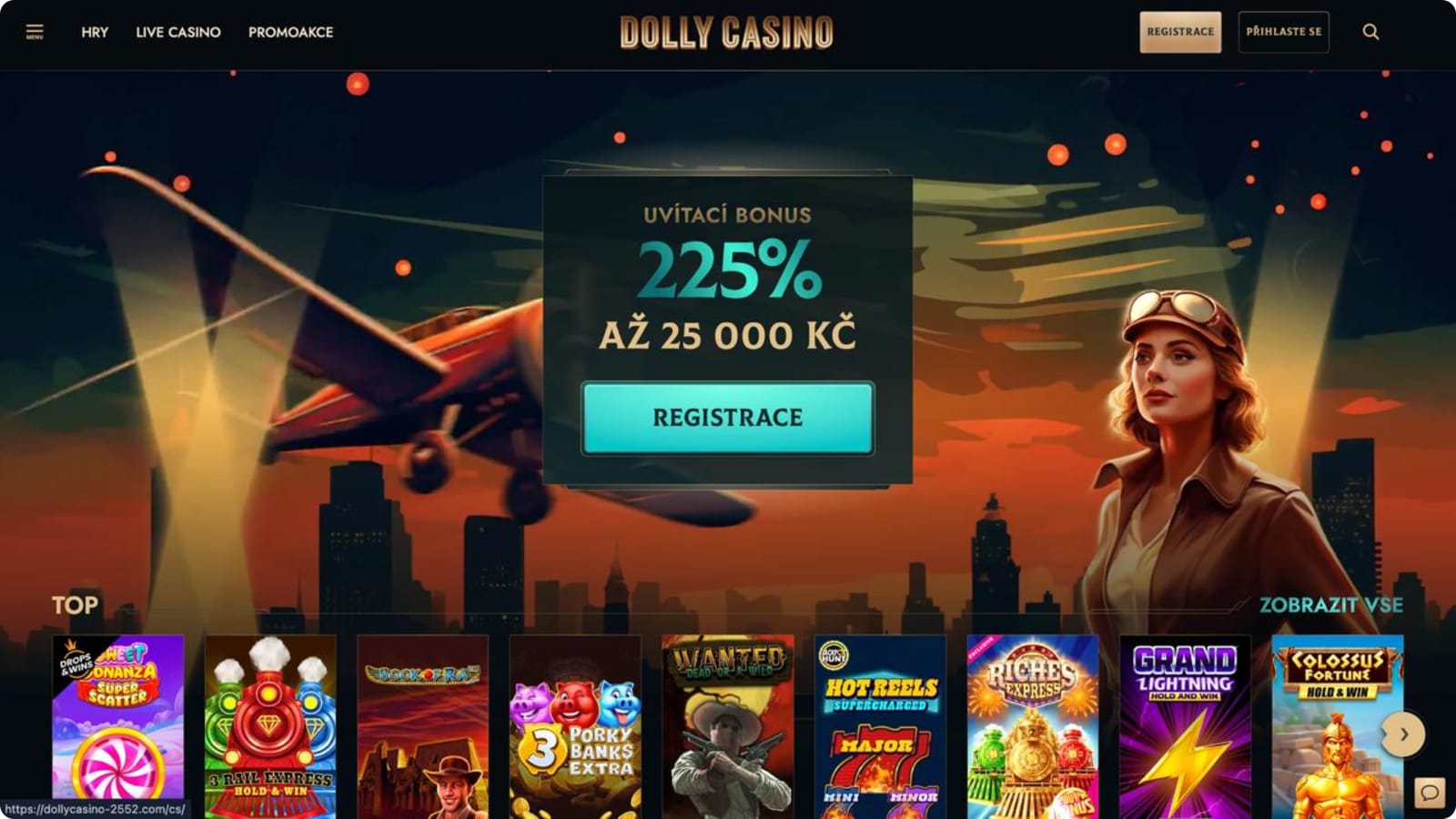 Dolly casino – uvítací bonus 225 % až do 25 000 Kč, možnost registrace, prvního vkladu a zahájení hry