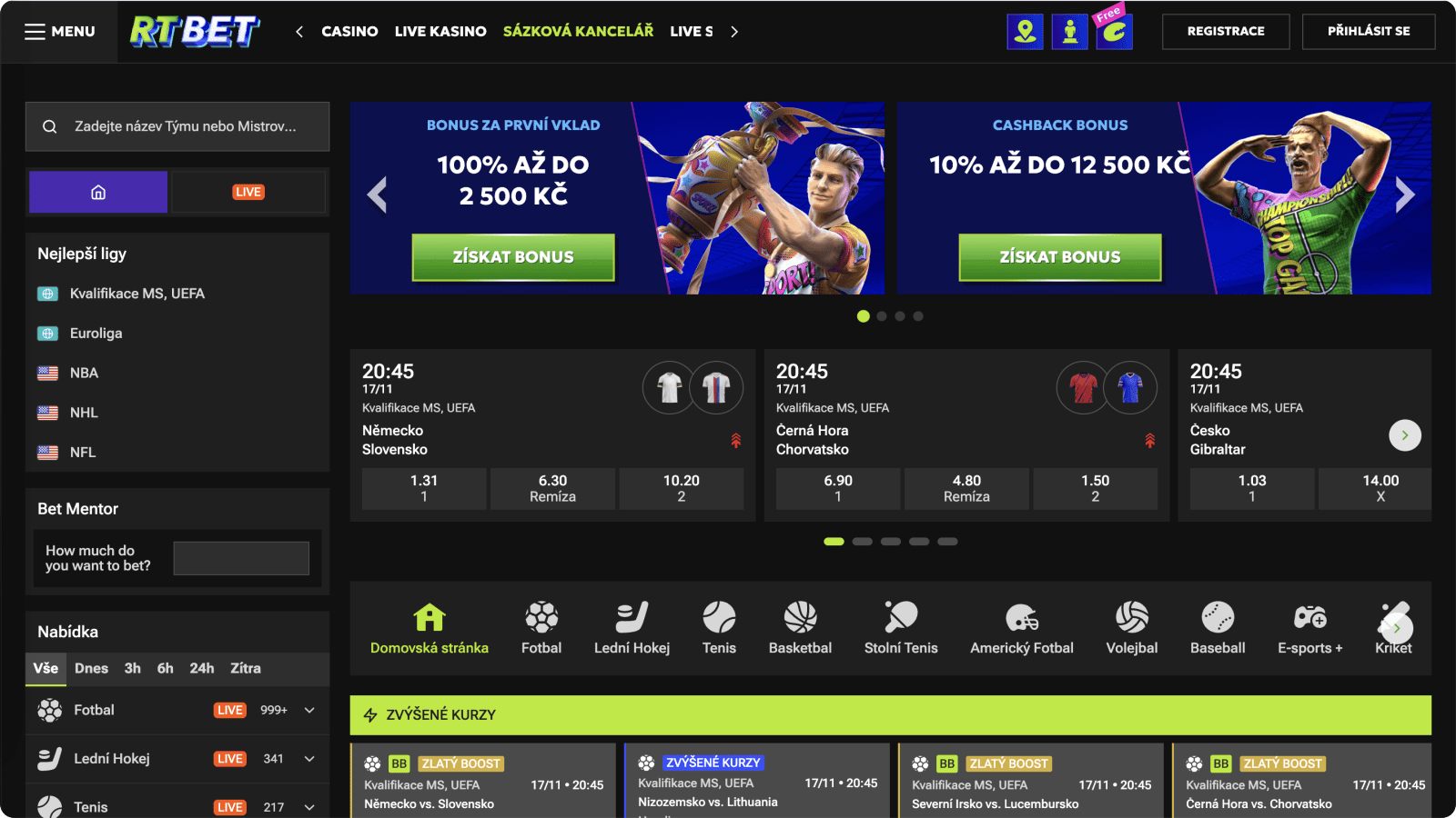 RTbet domovská stránka