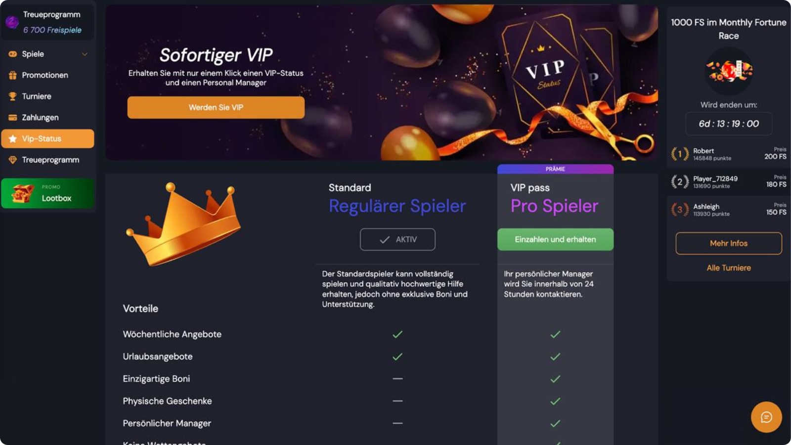 VIP-Programm im Slotozen Casino