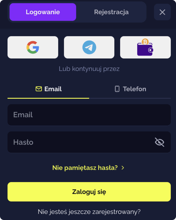 Formularz logowania do Goldbet Casino przez e-mail