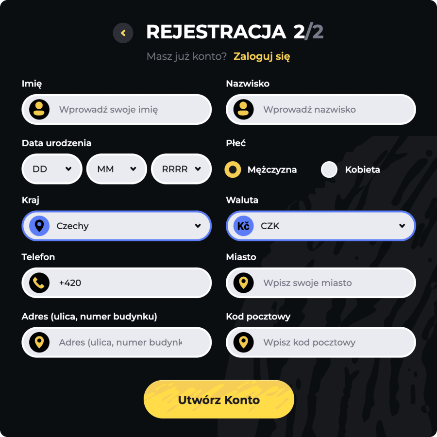 Formularz rejestracyjny - krok drugi