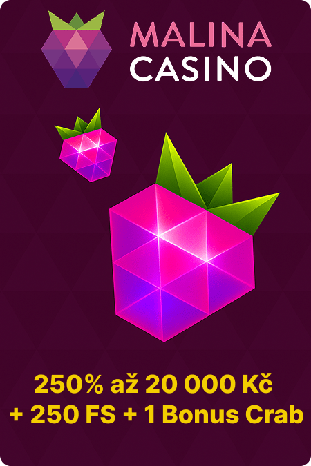 Malina Casino 250% až 20 000 Kč + 250 FS + 1 Bonus Crab