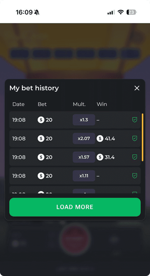 BalloniX game bet history on mobile