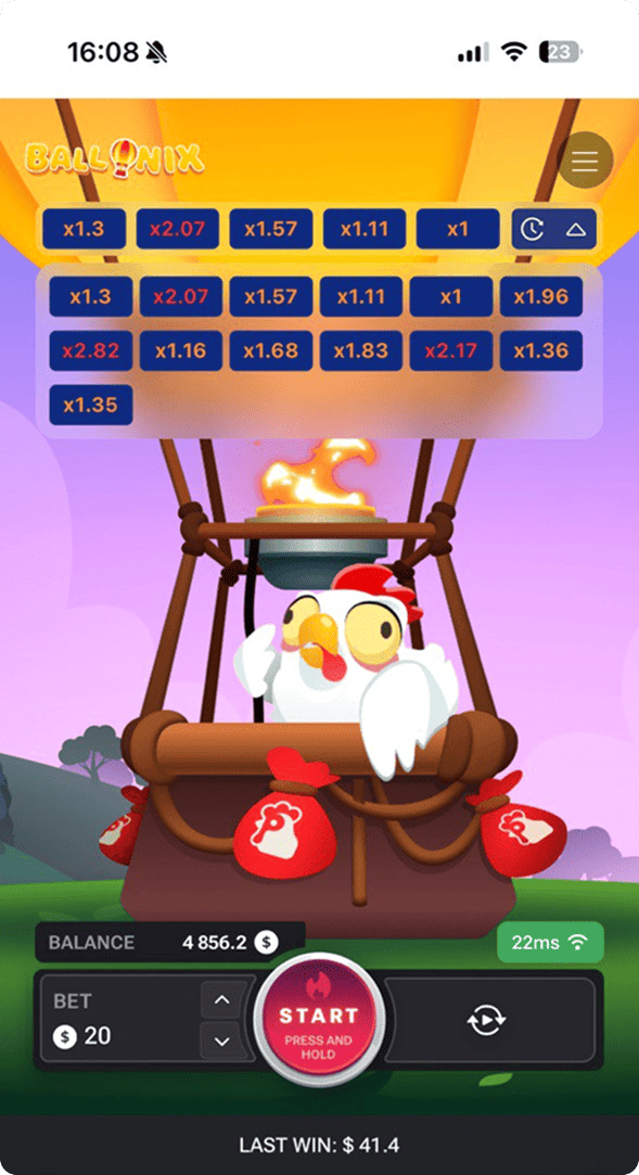 BalloniX game coefficients history on mobile