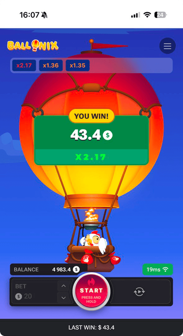 First BalloniX game win on a smartphone