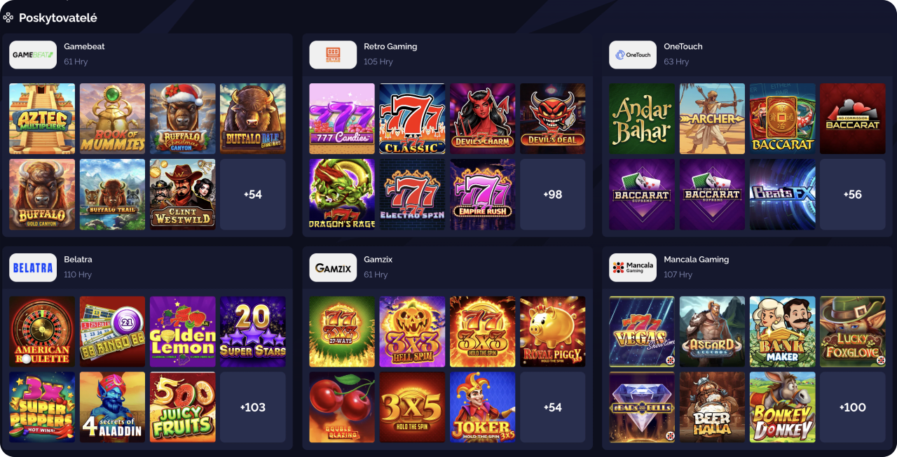Poskytovatelé her v Goldbet Casino s ukázkami jejich titulů
