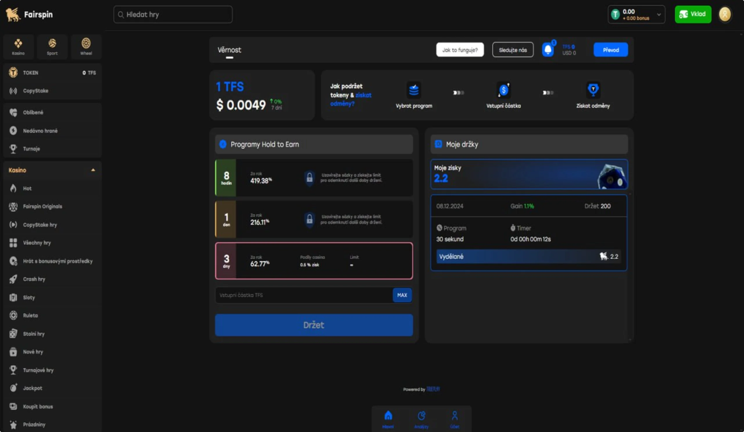 Zúčastněte se programu Hold to Earn s Fairspin tokenem