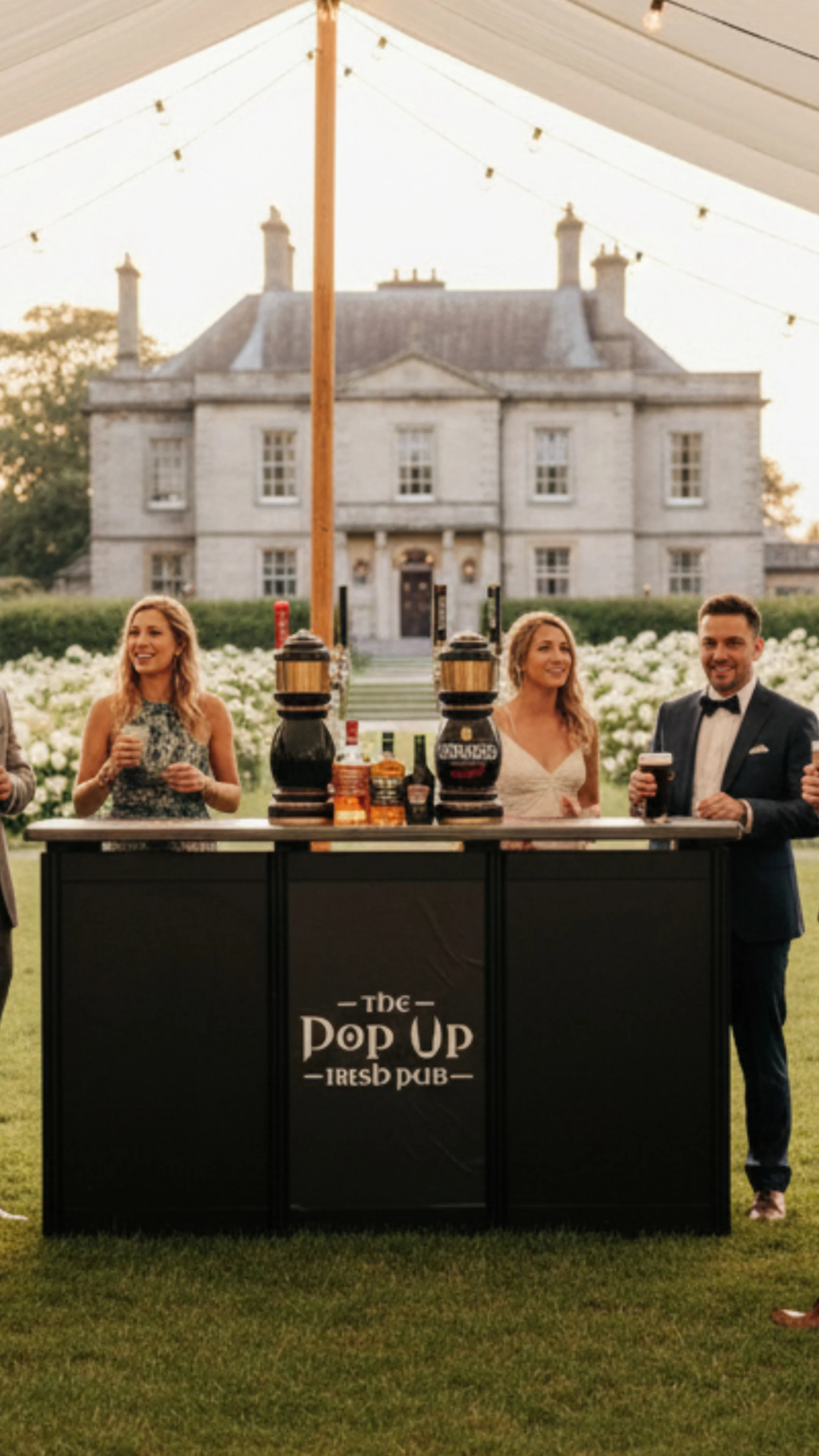 Mobile Irish Event Bar at an Out Door Wedding Under A Tent
