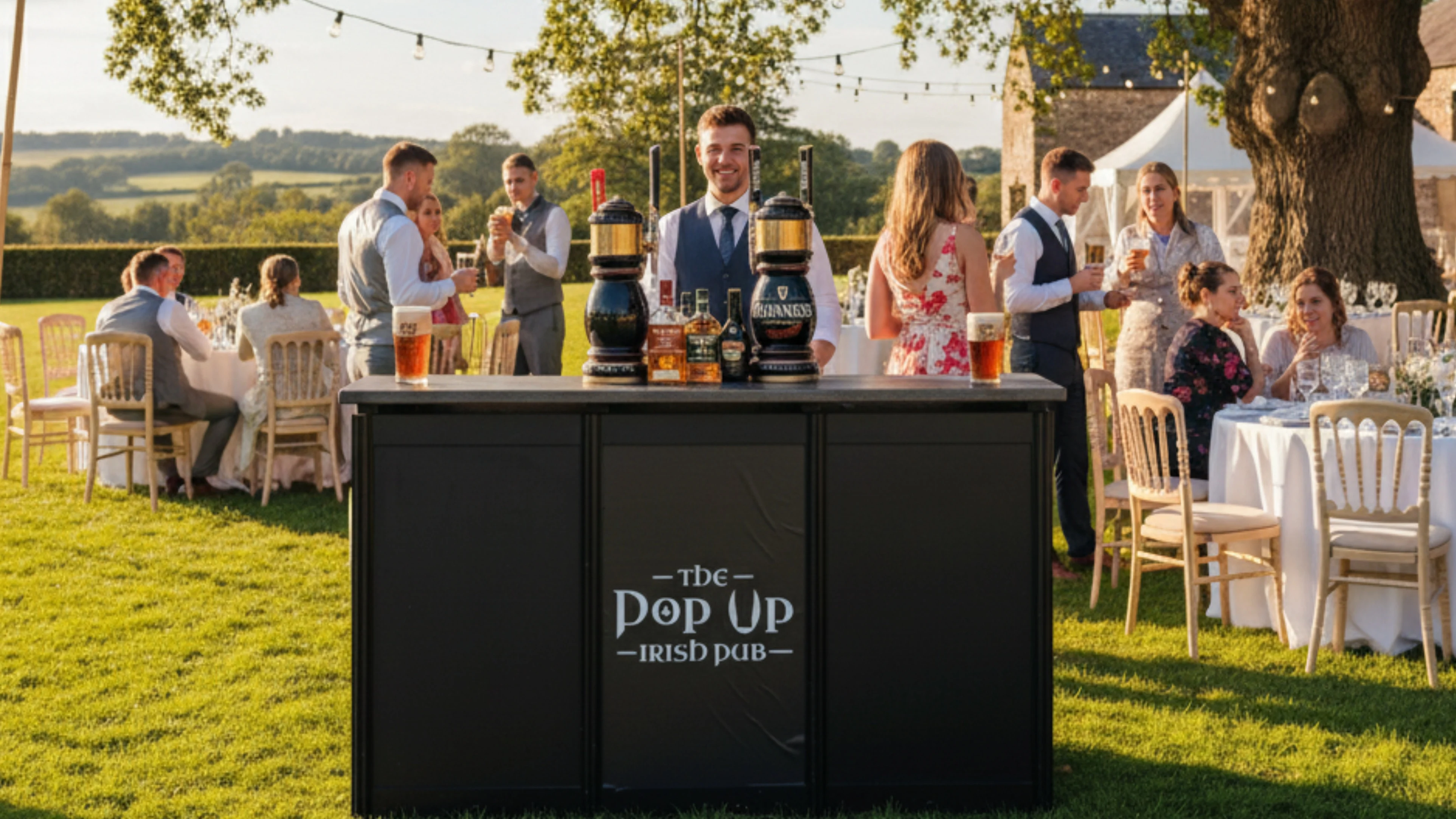 Mobile Irish Event Bar at an Out Door Wedding