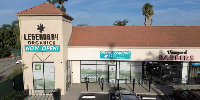 Aerial drone view of Legendary Organics Oxnard dispensary