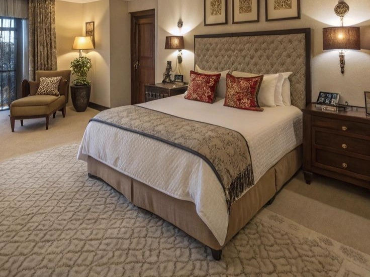 Tufted Bed Chandelier Room