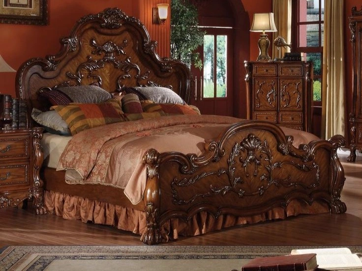 Carved Sleigh Bed Red