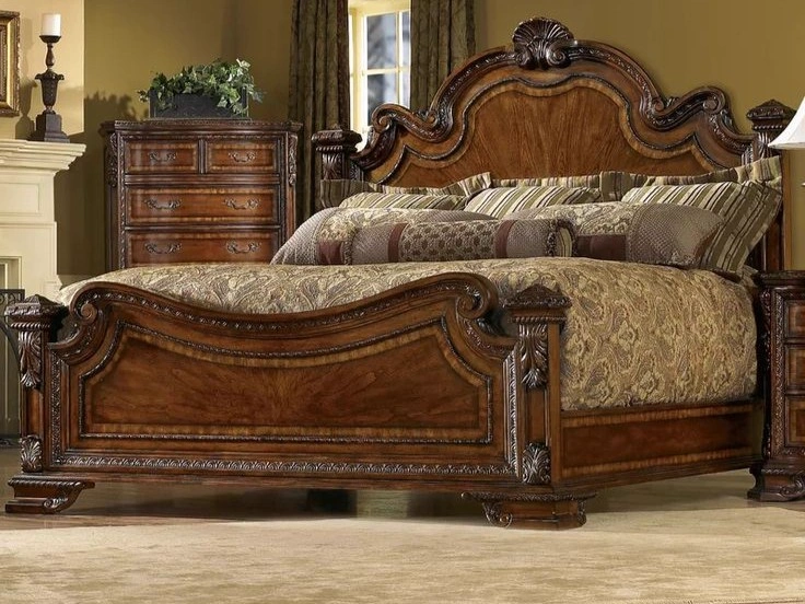Dark Wood Ornate Bed