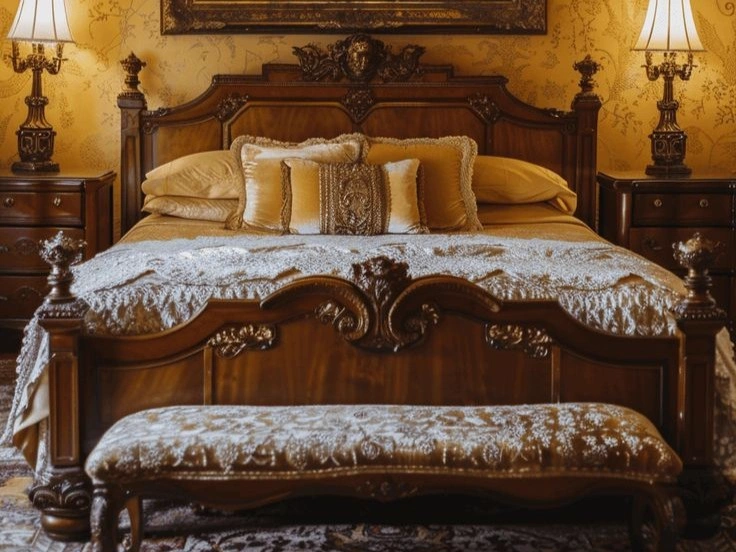 Ornate Wood Bed Gold