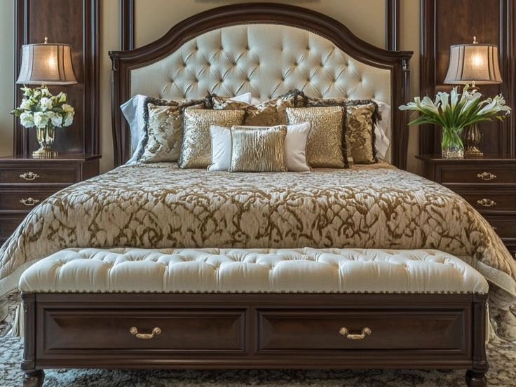 Tufted Bench Dark Wood