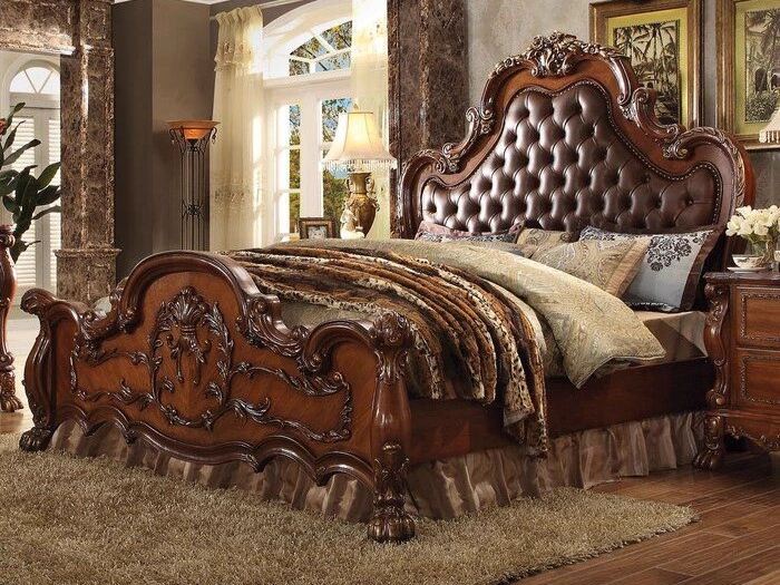 Upholstered Carved Sleigh Bed